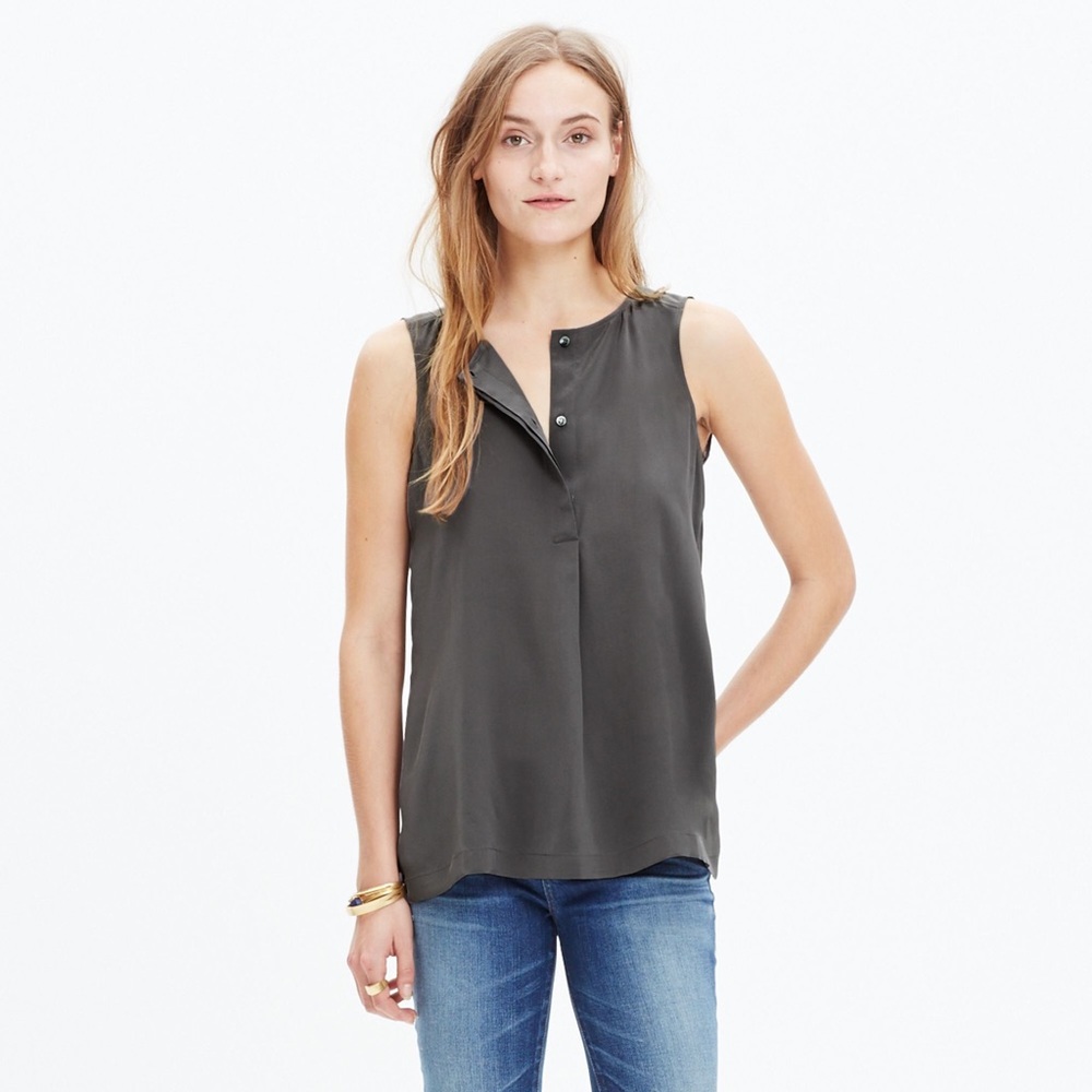 Madewell 100% Silk Composition Sleeveless Gray Top
